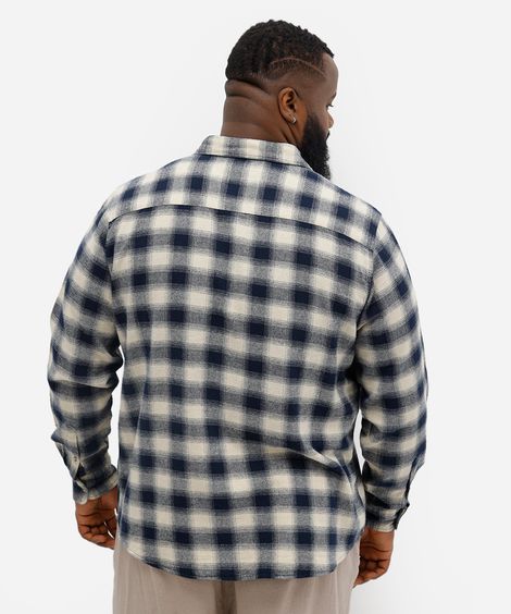 camisa masculina xadrez flanelada plus size azul
