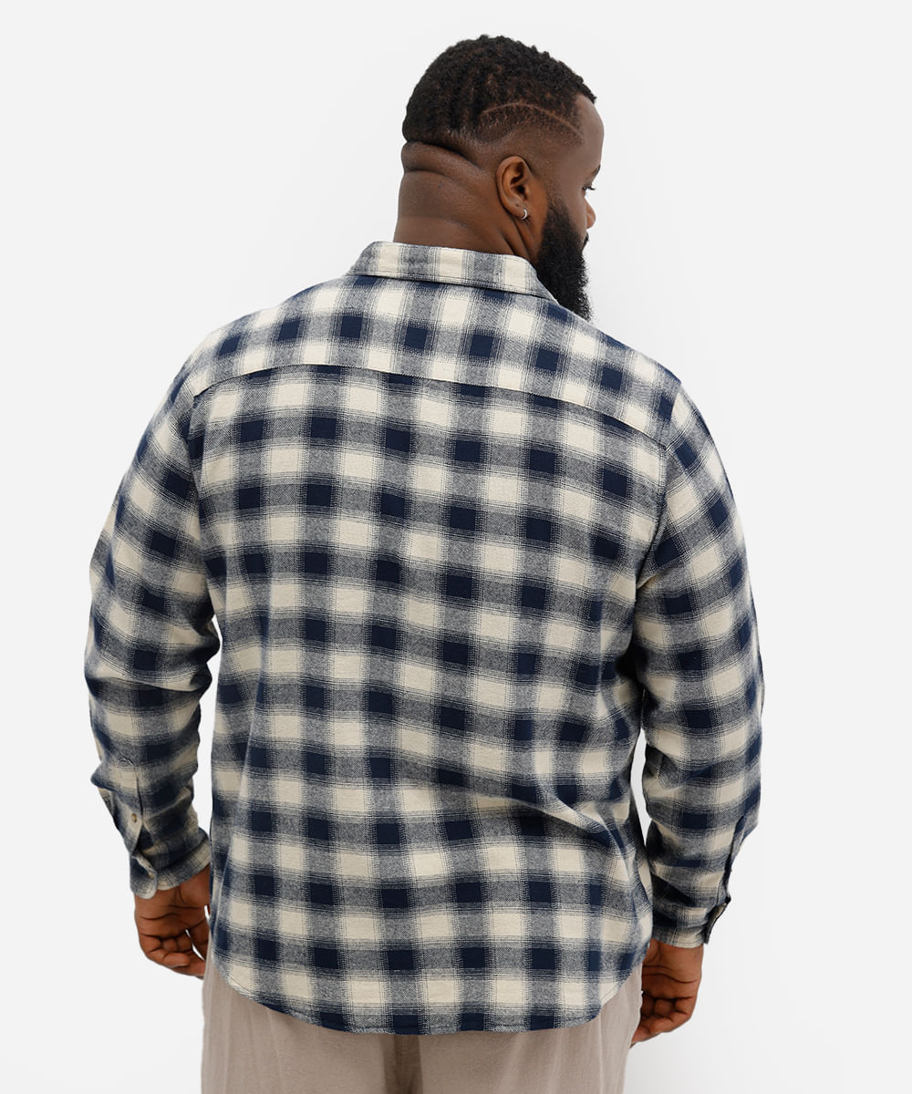 camisa masculina xadrez flanelada plus size azul