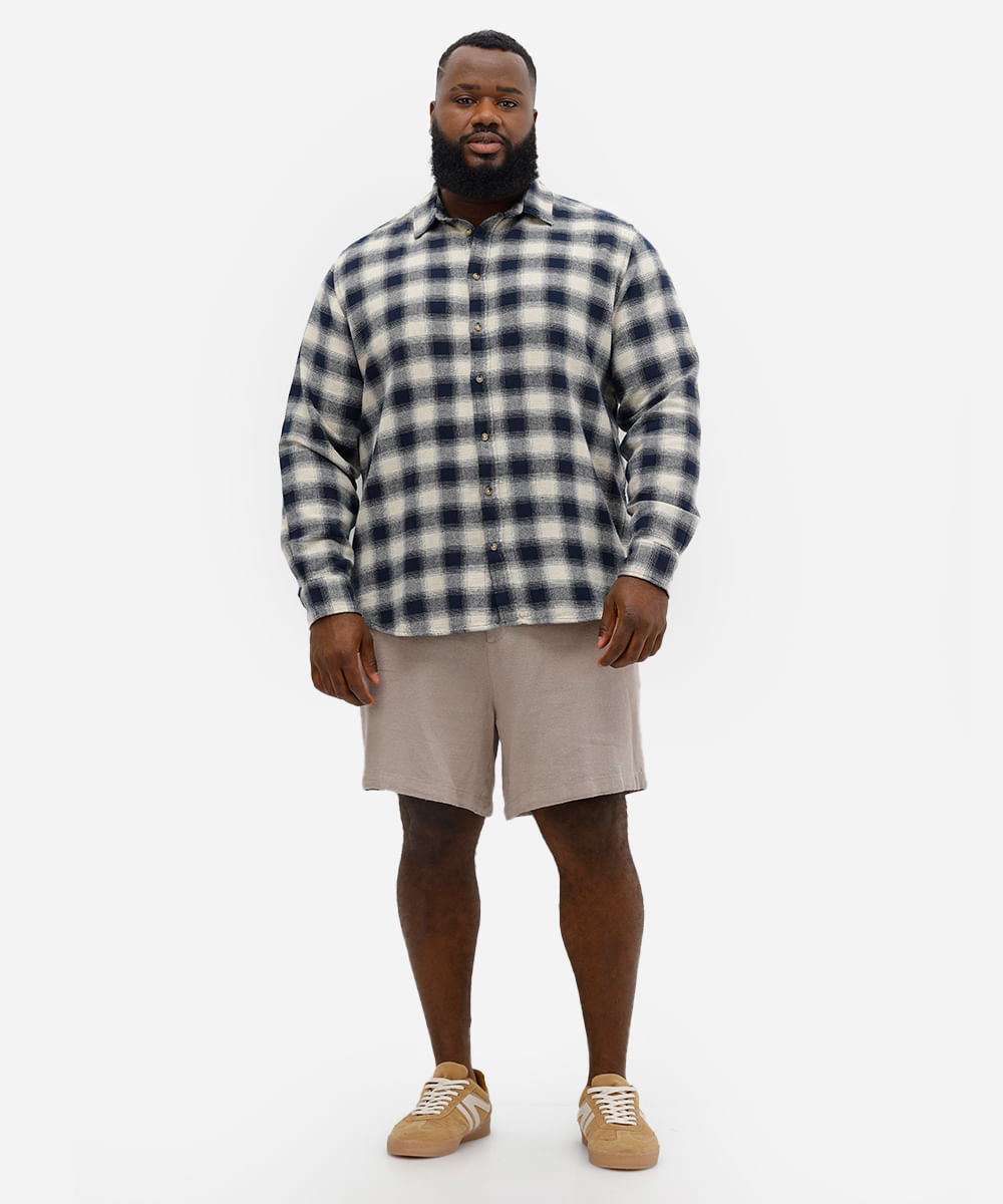 camisa masculina xadrez flanelada plus size azul