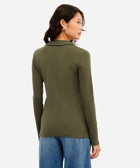 polo básica feminina de algodão manga longa verde