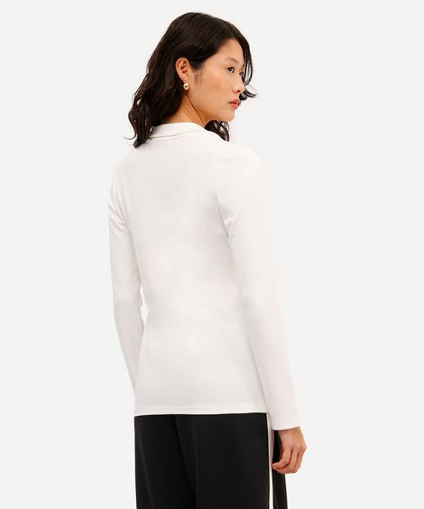 polo básica feminina de algodão manga longa off white