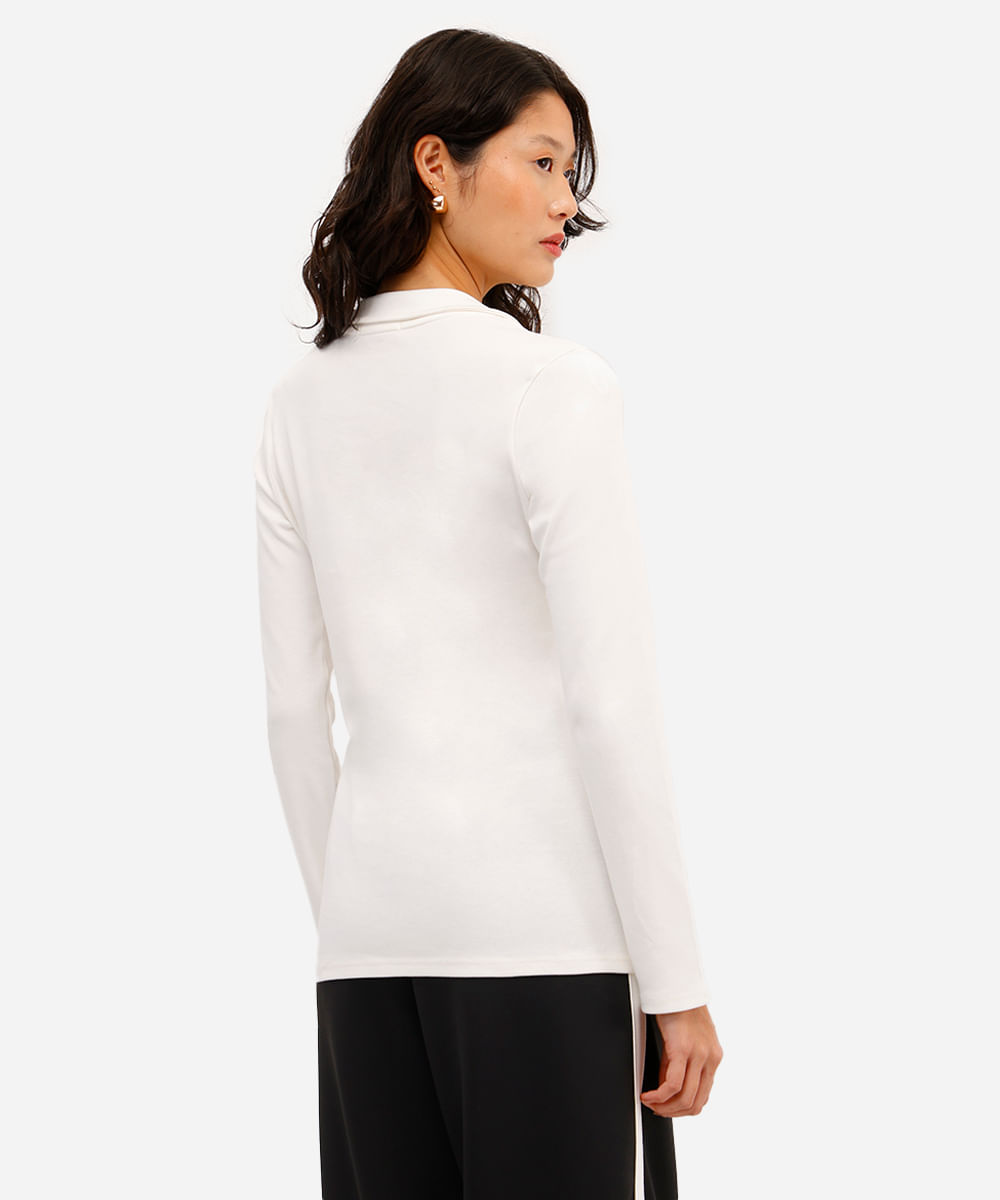 polo básica feminina de algodão manga longa off white