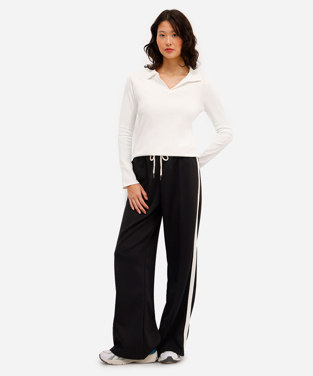 polo básica feminina de algodão manga longa off white