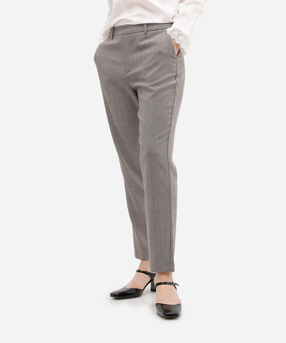 calça feminina de alfaiataria listrada cinza