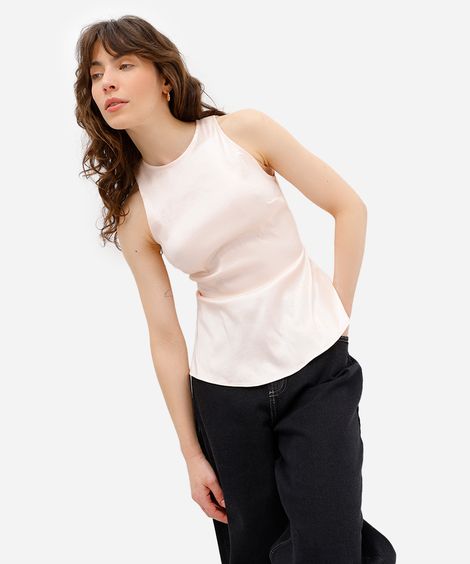 blusa feminina decote redondo com peplum rosa