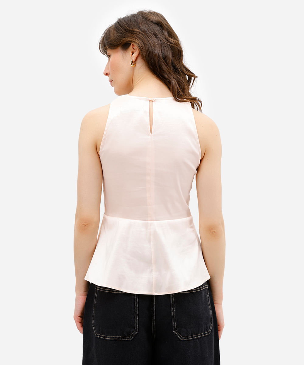 blusa feminina decote redondo com peplum rosa