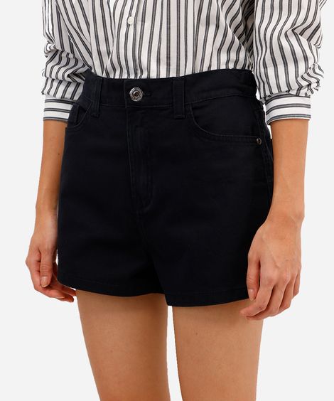 short mom feminino jeans cós elástico preto