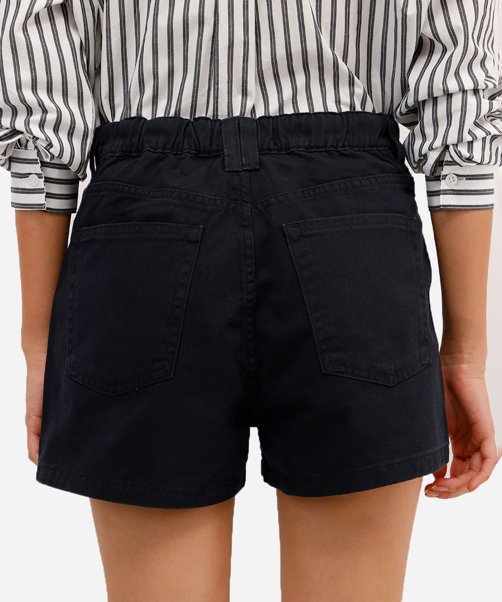short mom feminino jeans cós elástico preto