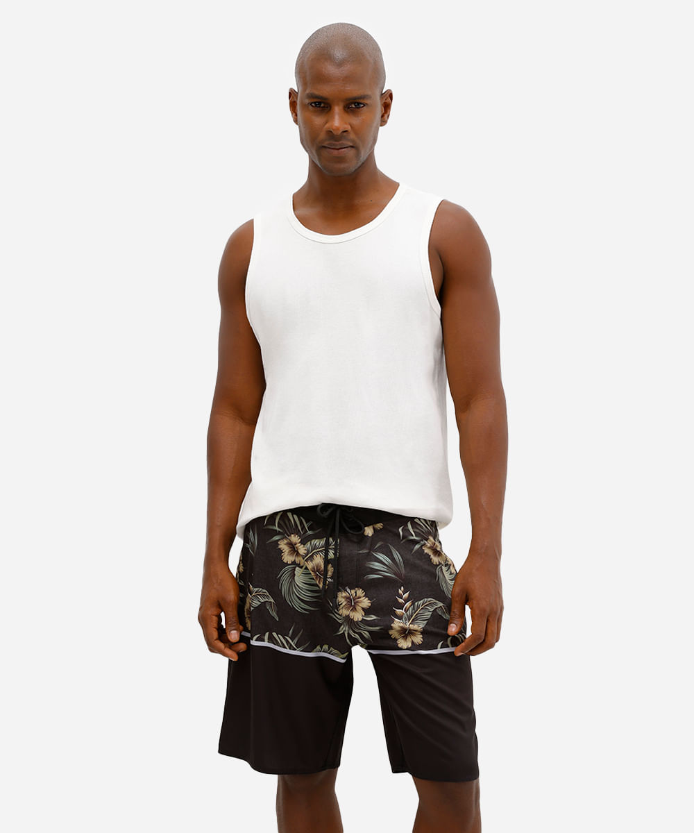 short boardshort masculino floral preto
