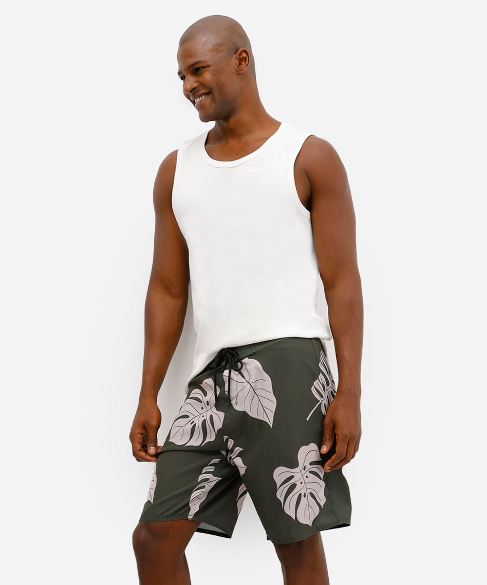 short boardshort masculino folhagens verde