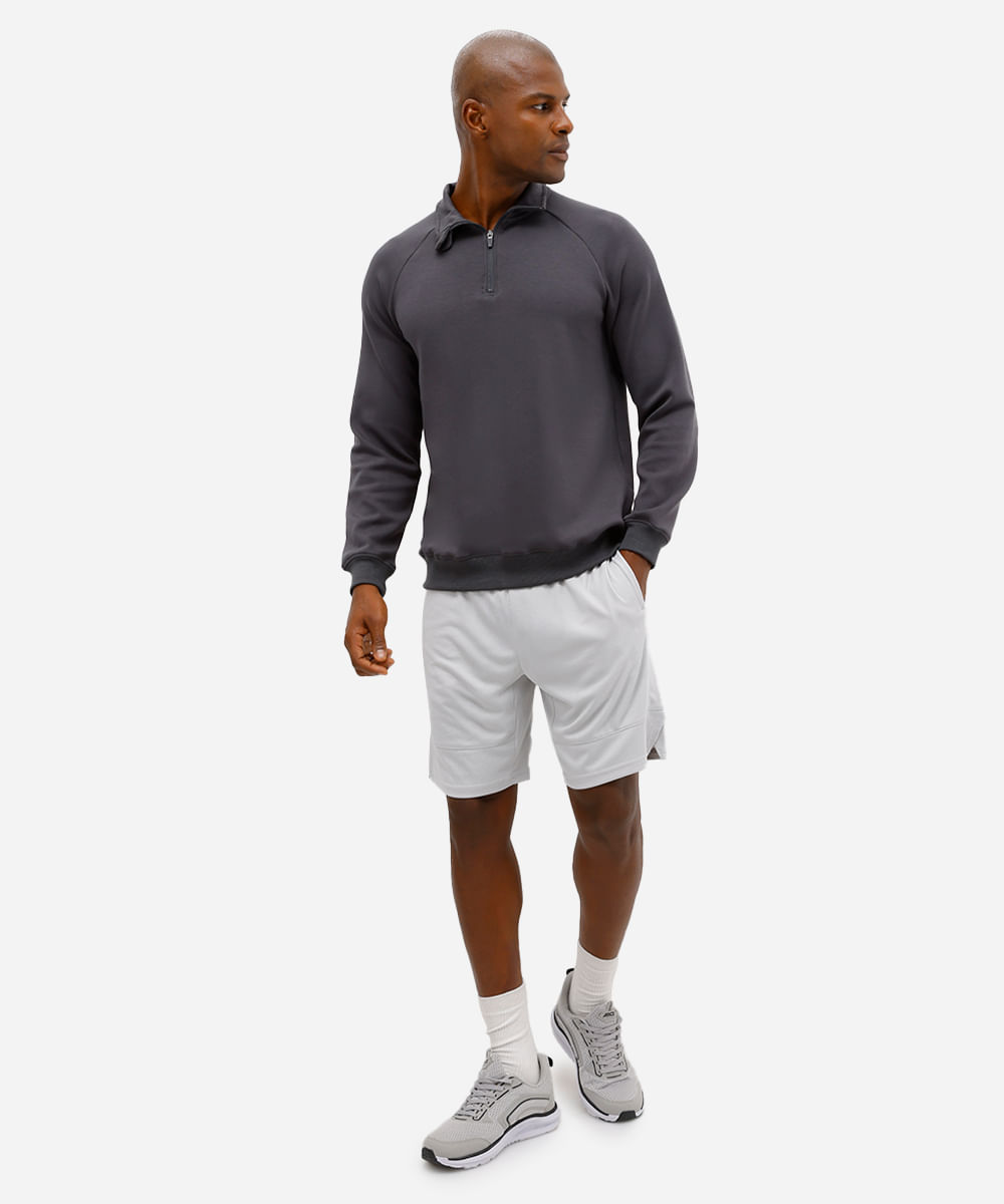 blusão masculino esportivo gola alta com zíper cinza