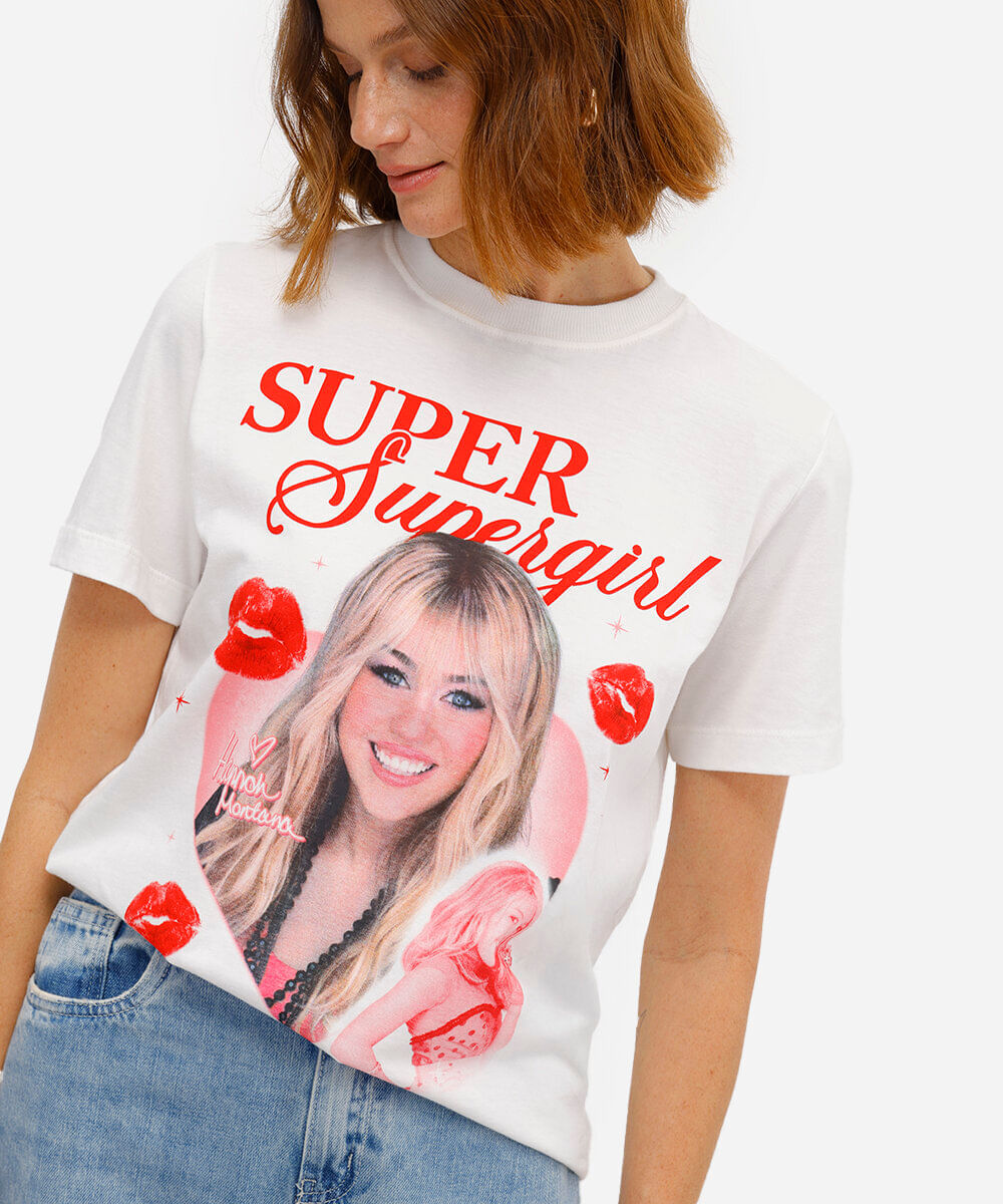 camiseta feminina de algodão hannah montana off white