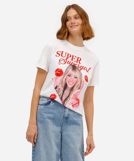 camiseta feminina de algodão hannah montana off white