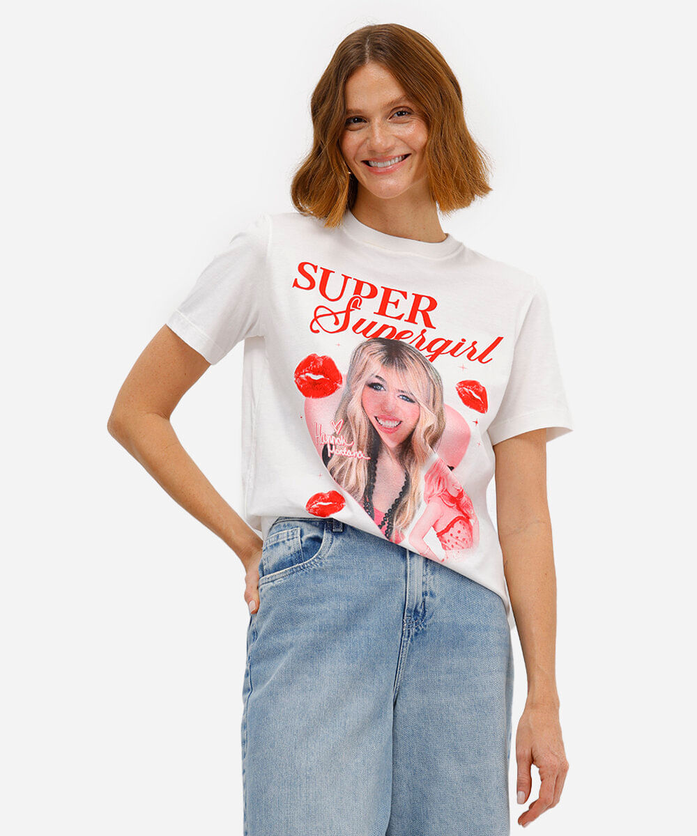 camiseta feminina de algodão hannah montana off white