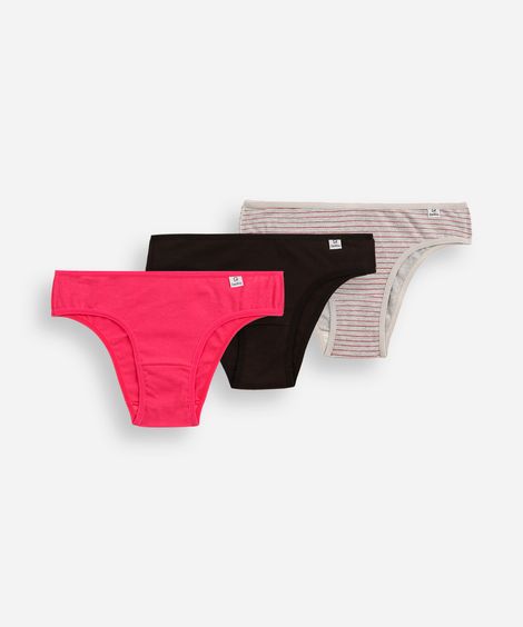 kit de 3 calcinhas biquíni de algodão delrio colorido