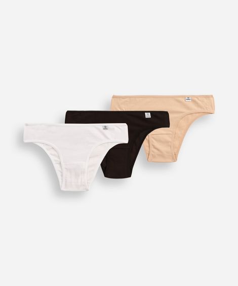 kit de 3 calcinhas biquíni de algodão delrio colorido