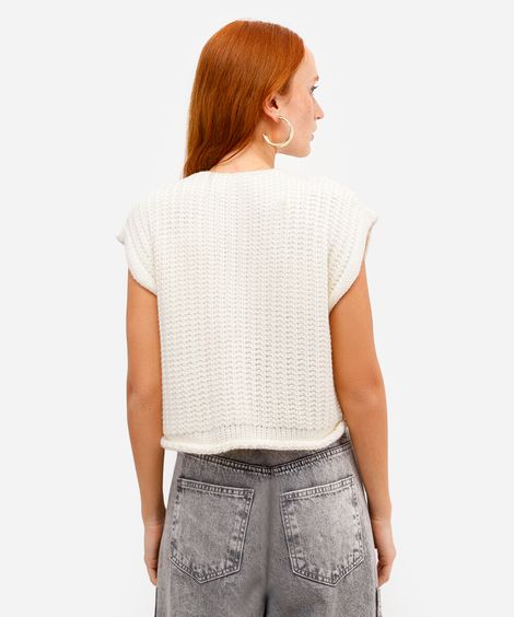 colete feminino de tricot com bolsos off white
