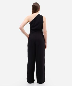 macacão ombro único feminino de viscose preto