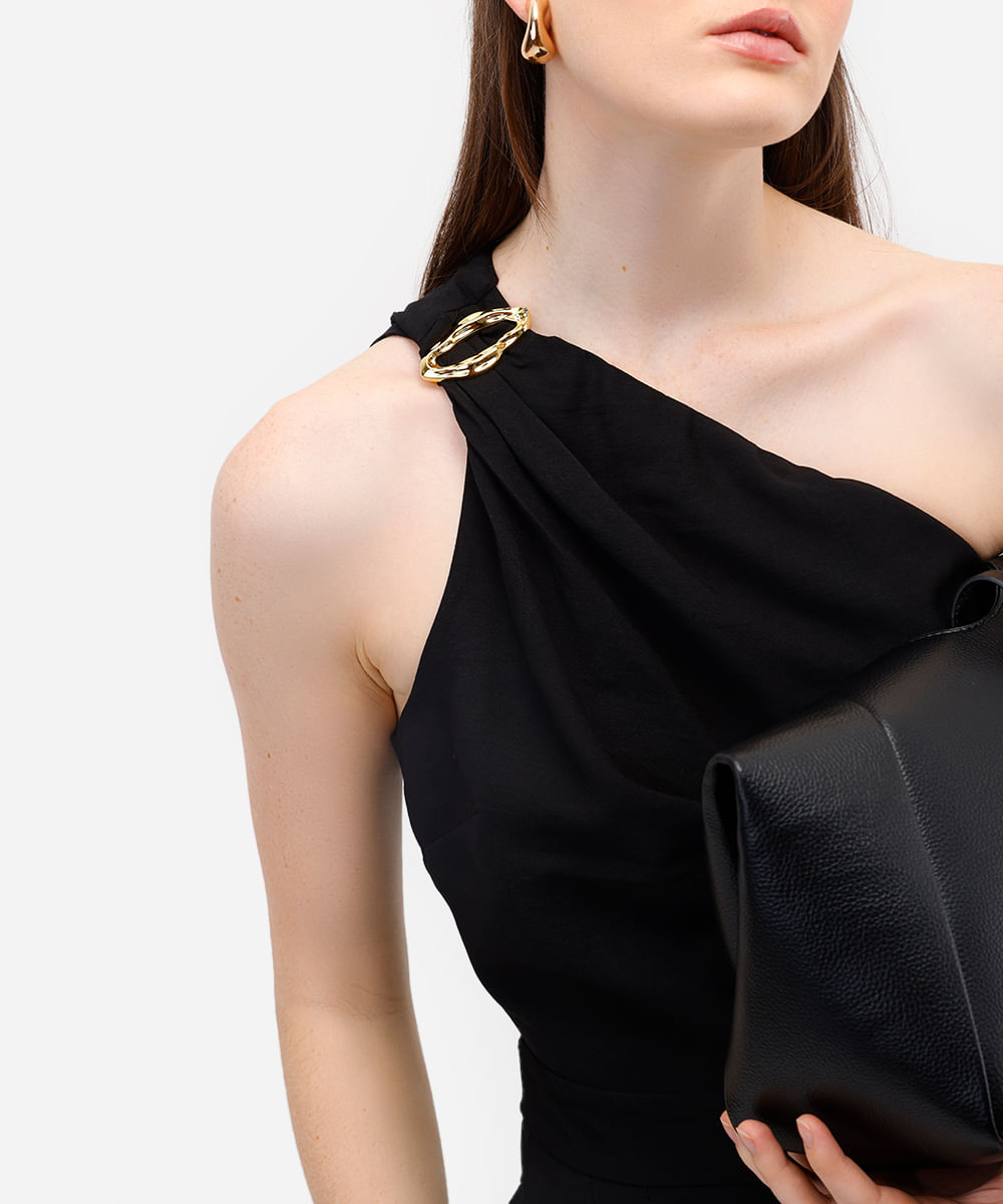 macacão ombro único feminino de viscose preto