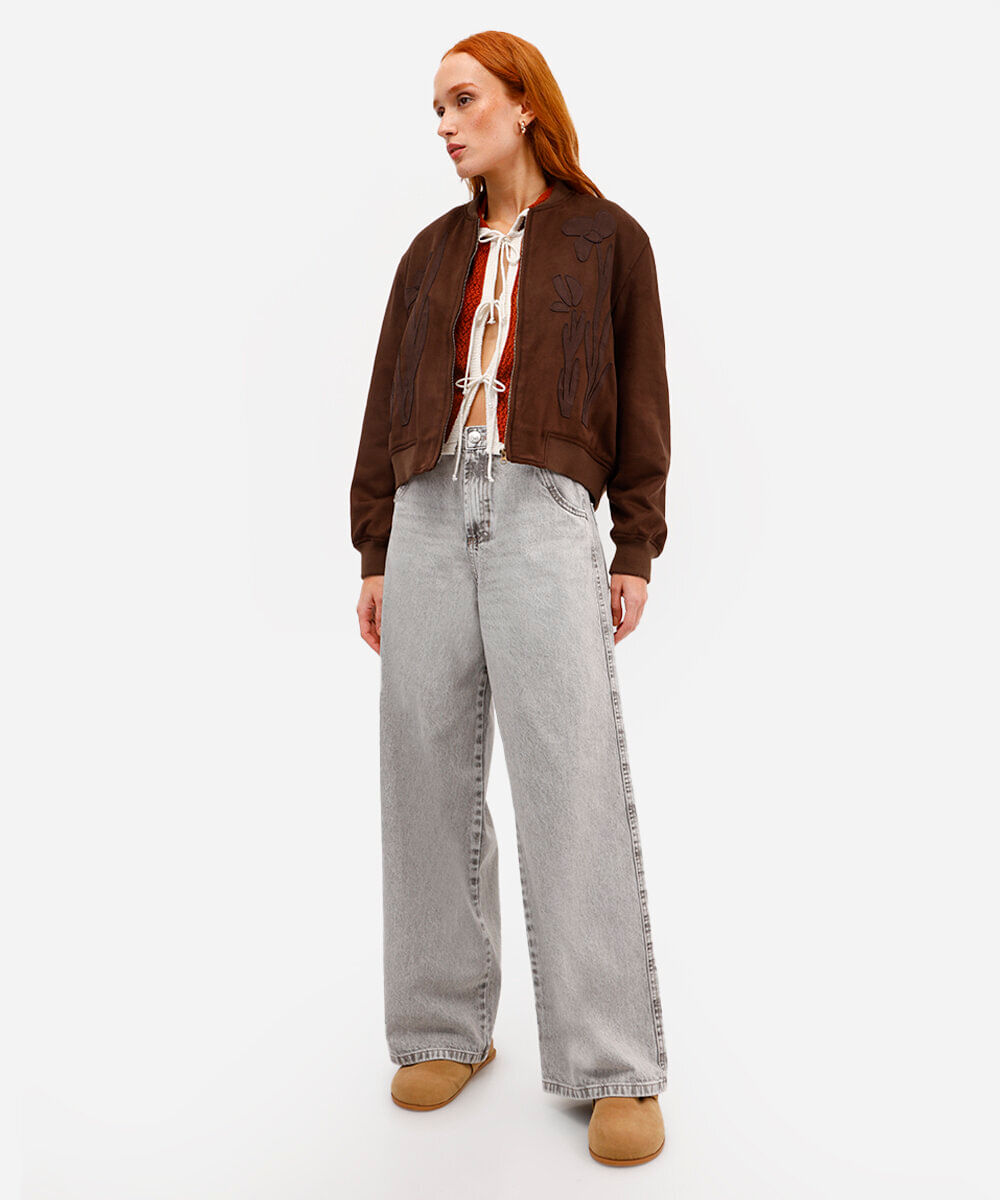 calça jeans skater cintura média - cinza