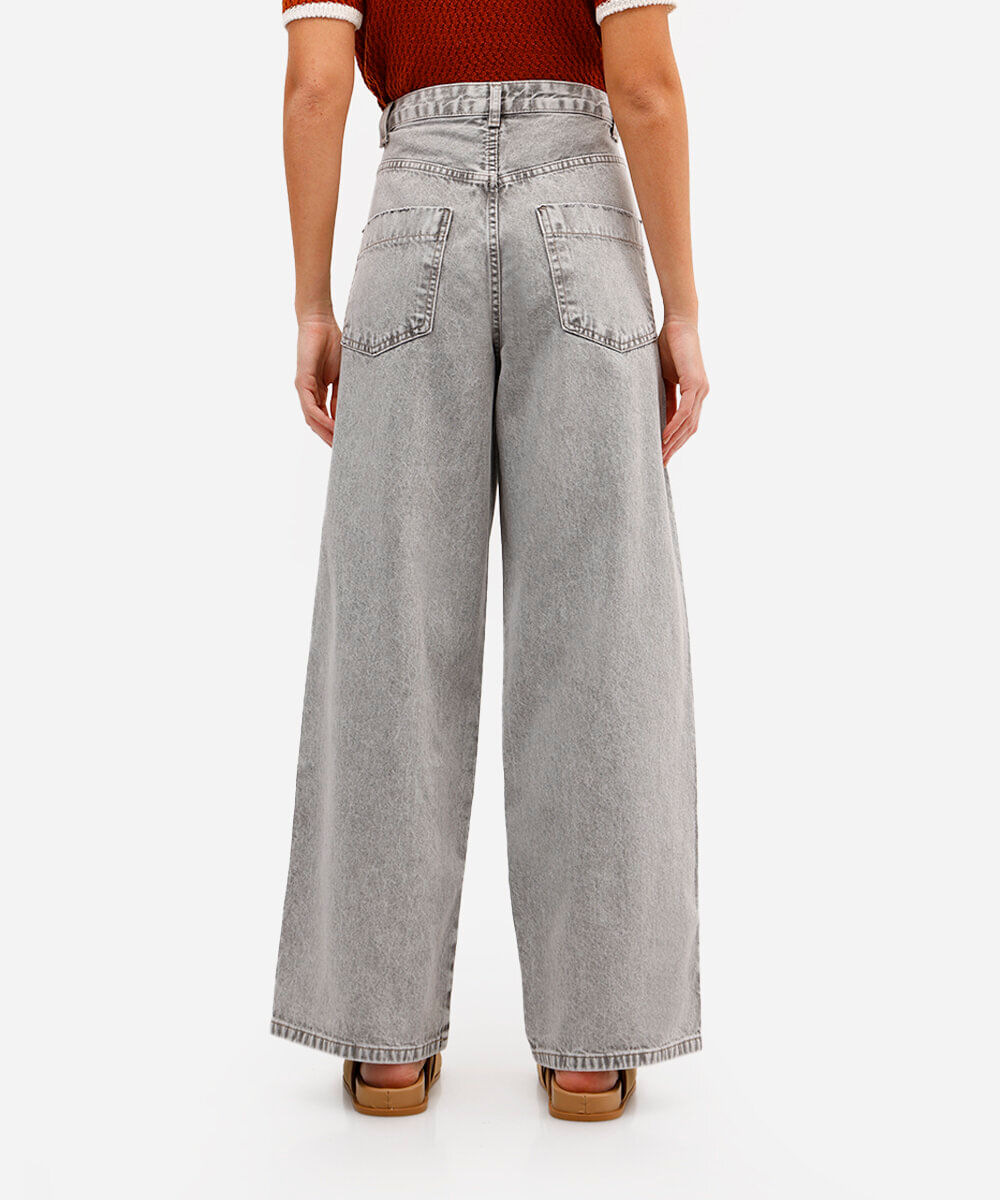 calça jeans skater cintura média - cinza