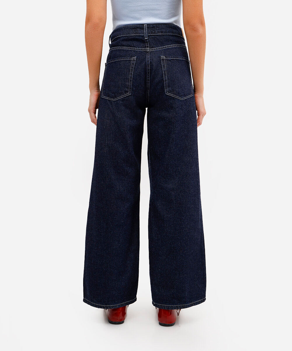 calça oversized feminina jeans cintura média azul