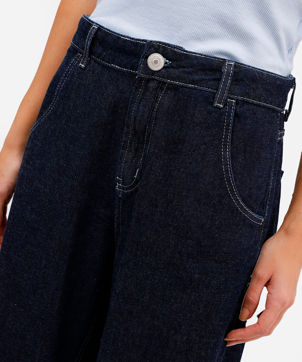 calça oversized feminina jeans cintura média azul