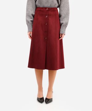 saia midi feminina de suede com fenda vinho