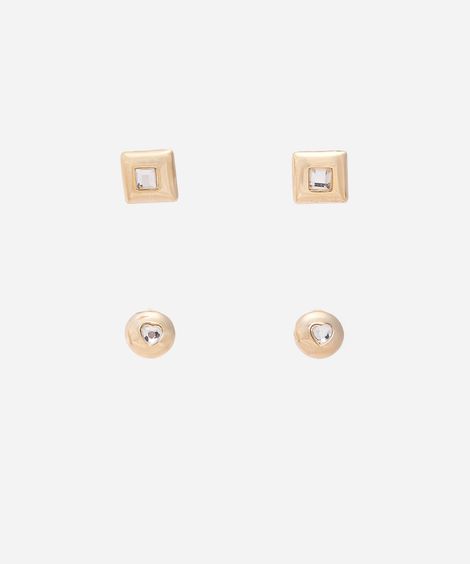 kit de 2 brincos com strass dourado