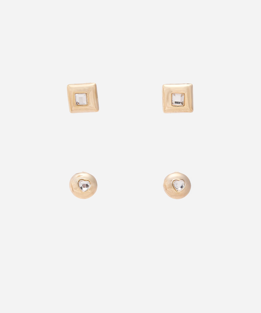 kit de 2 brincos com strass dourado