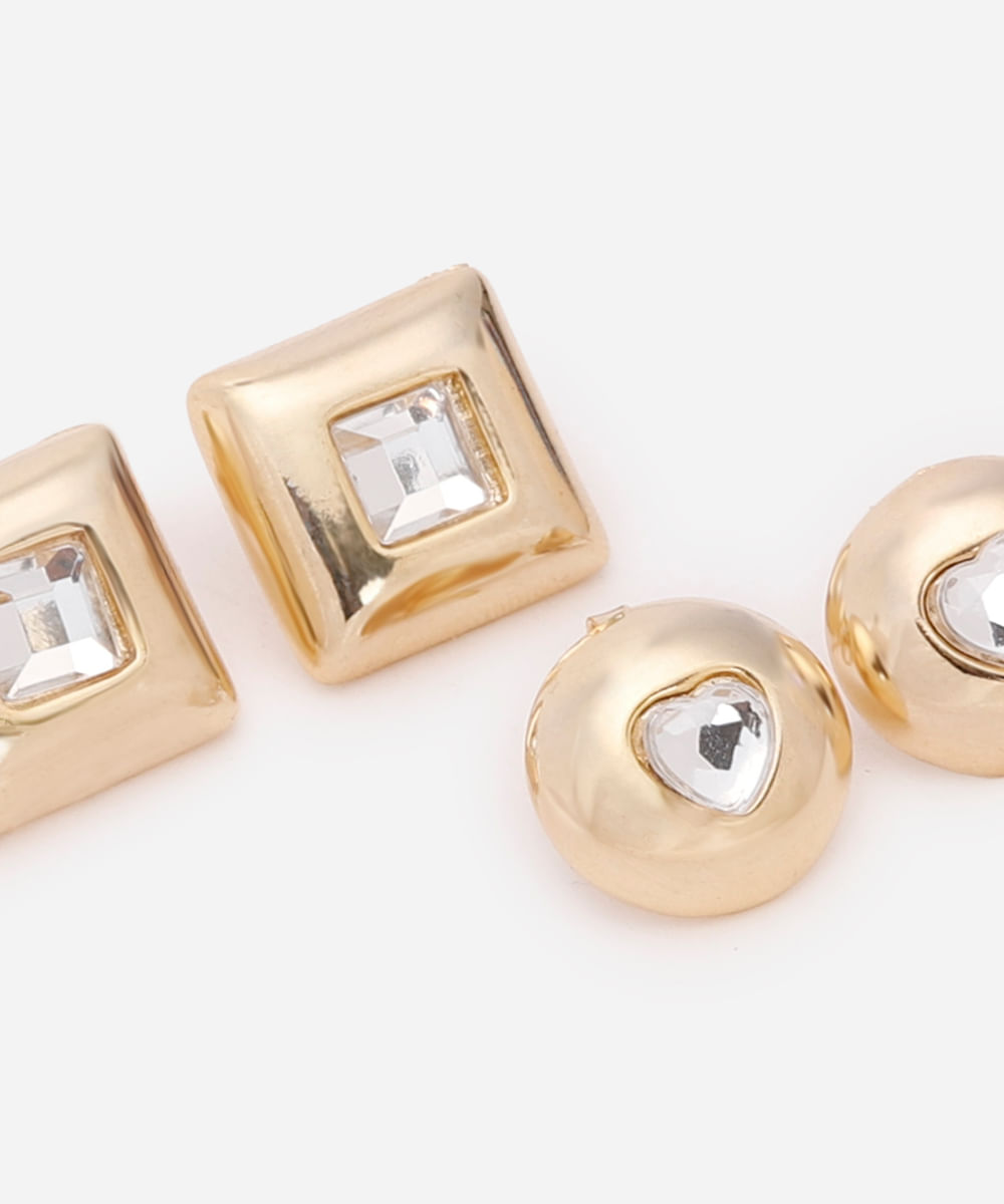 kit de 2 brincos com strass dourado