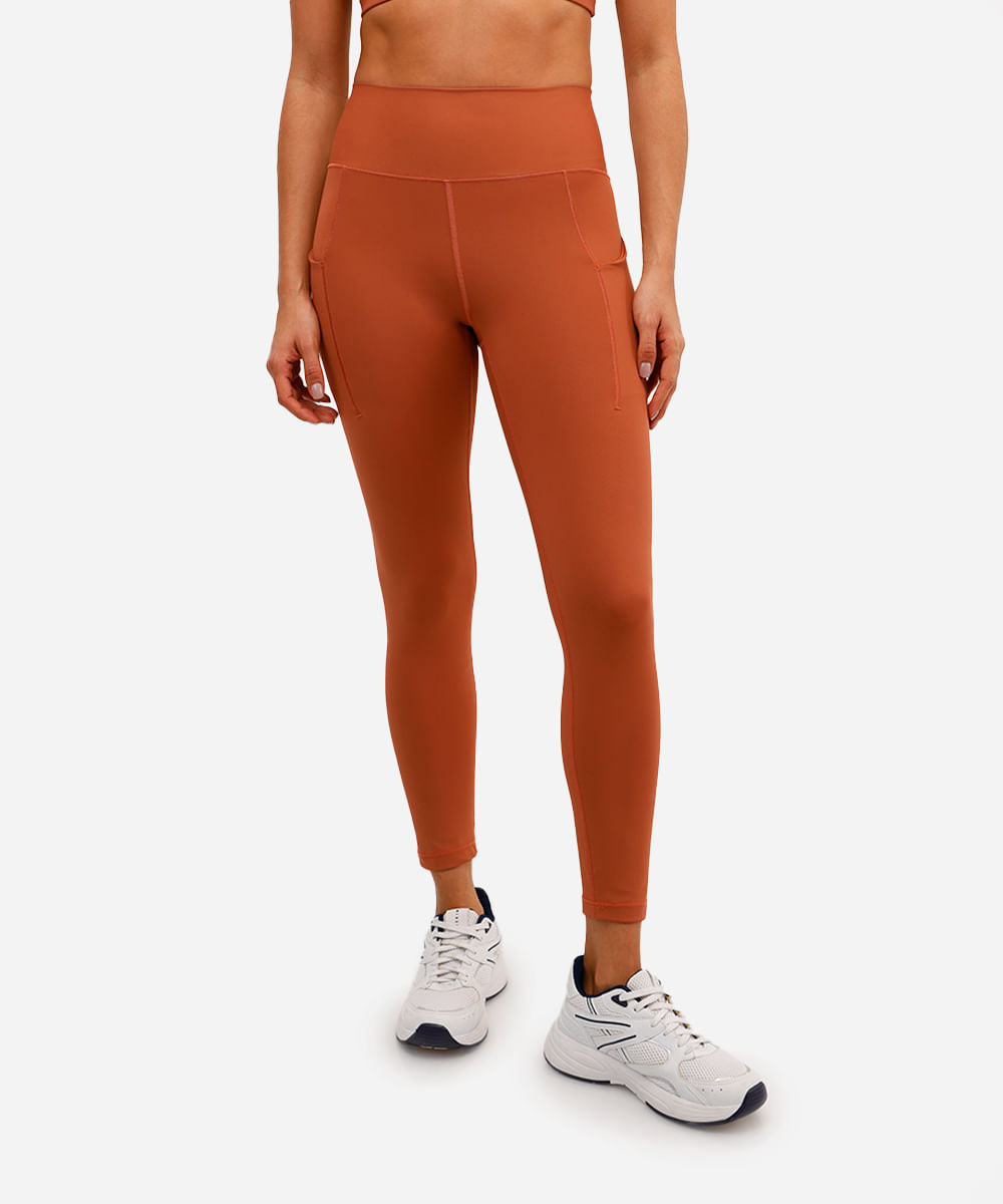 calça legging feminina esportiva ace com bolsos marrom