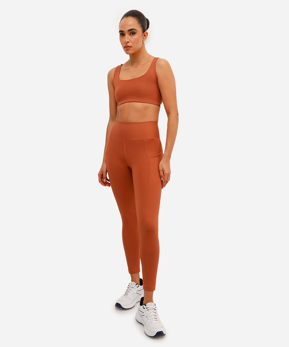 calça legging feminina esportiva ace com bolsos marrom