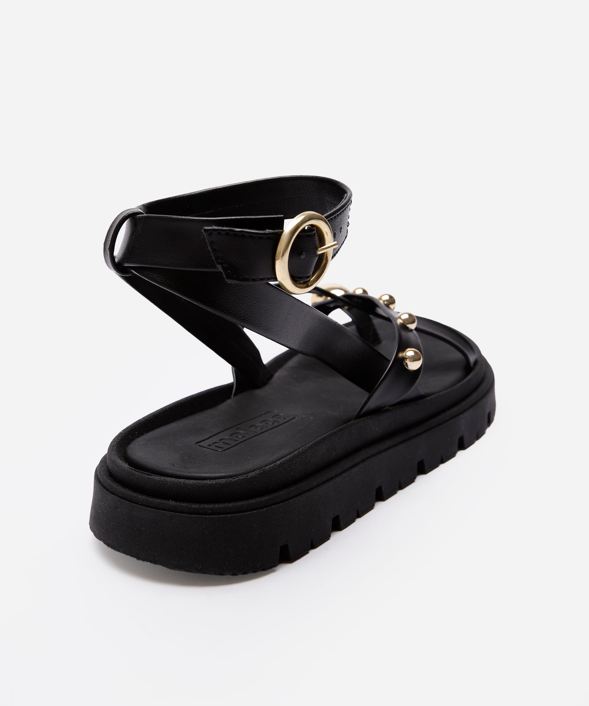 rasteirinha flatform com tiras e tachas preta