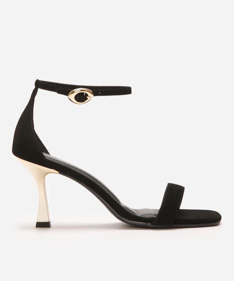 sandália feminina salto alto metalizada oneself preta