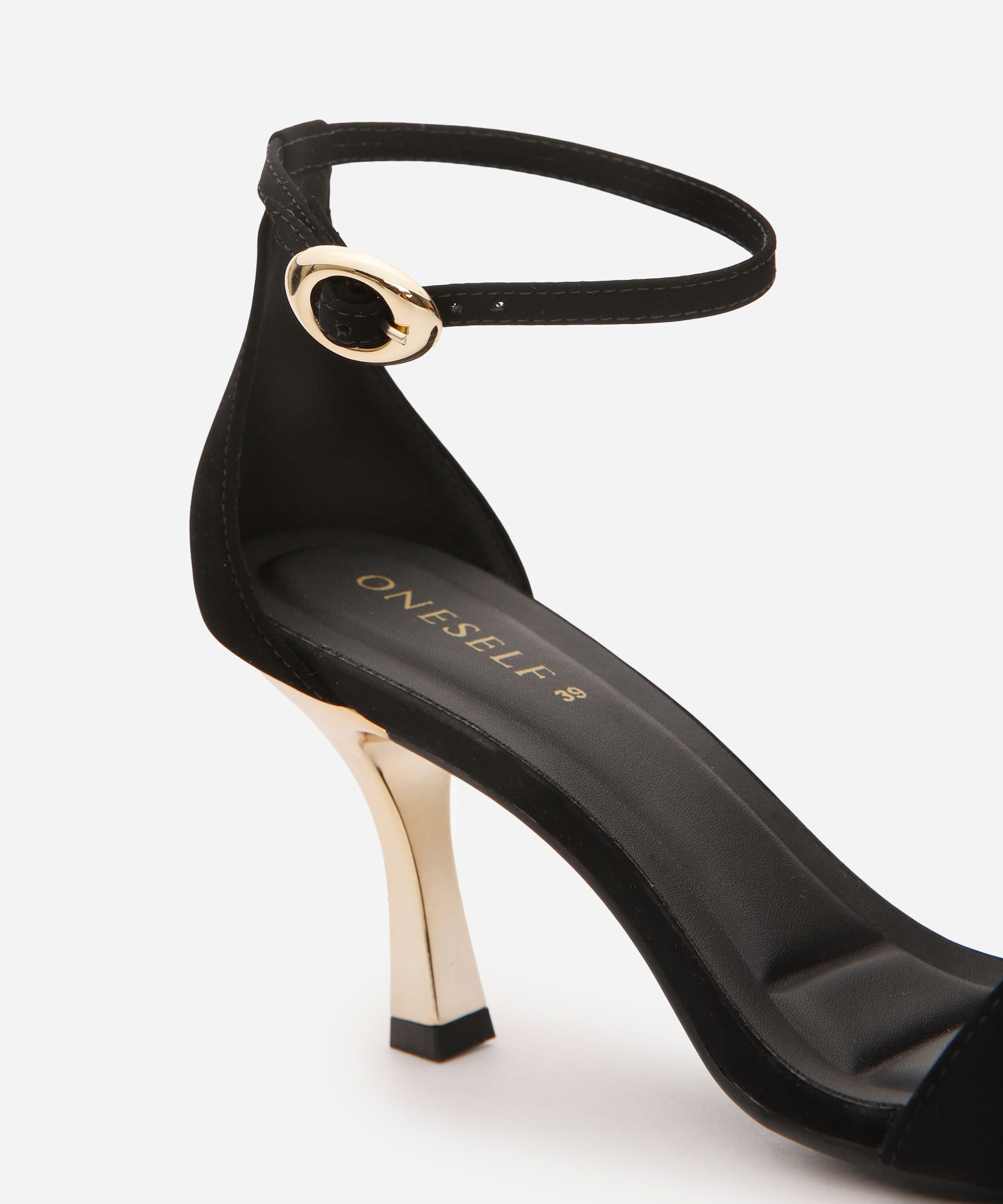 sandália feminina salto alto metalizada oneself preta