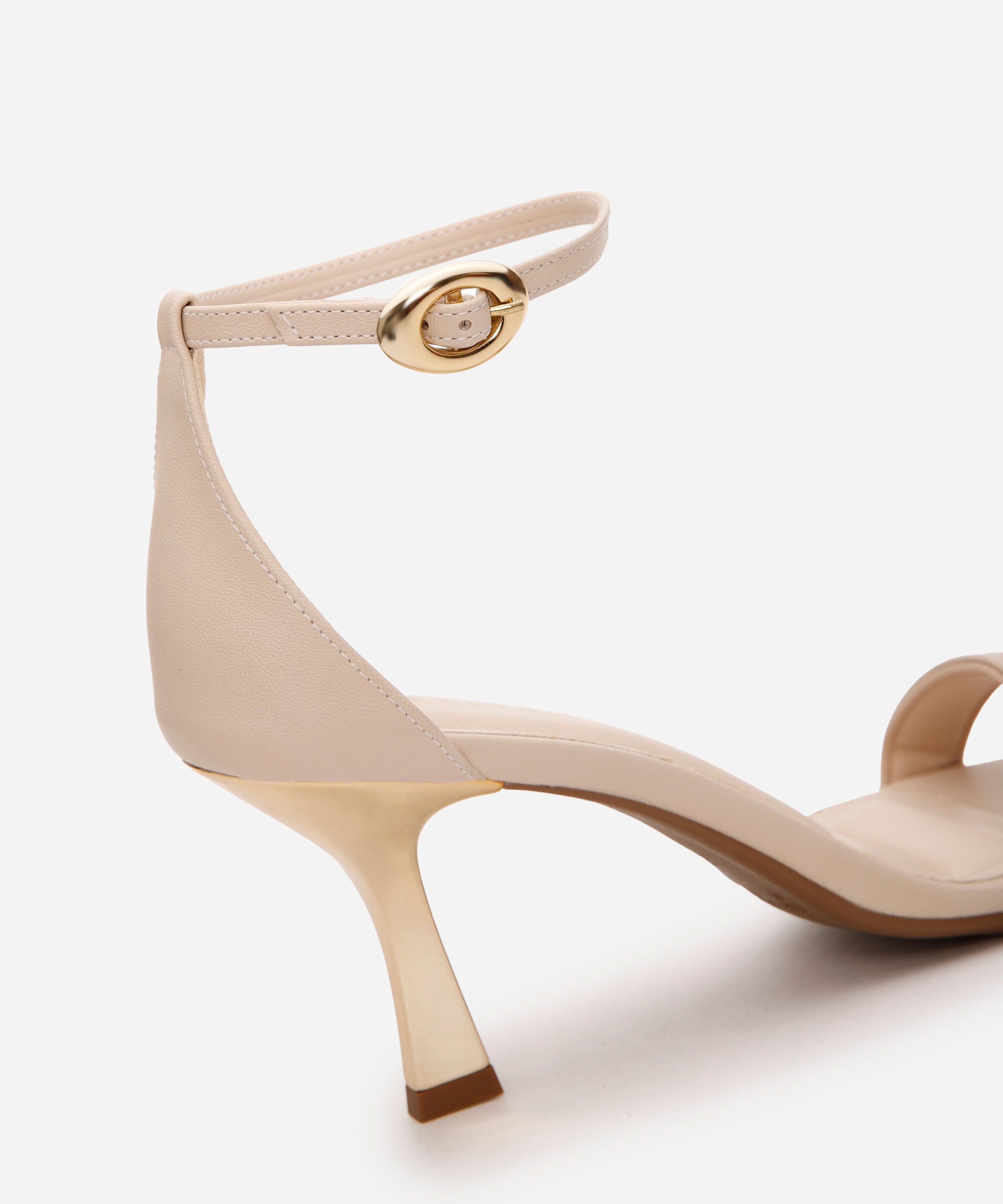 sandália feminina salto alto metalizada oneself bege