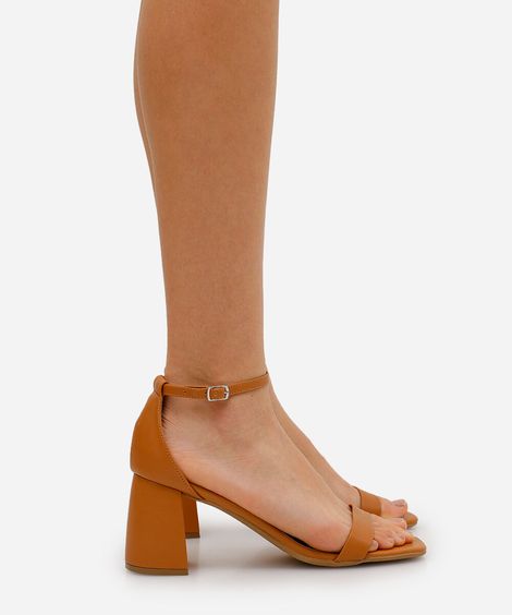 sandália feminina salto bloco - caramelo
