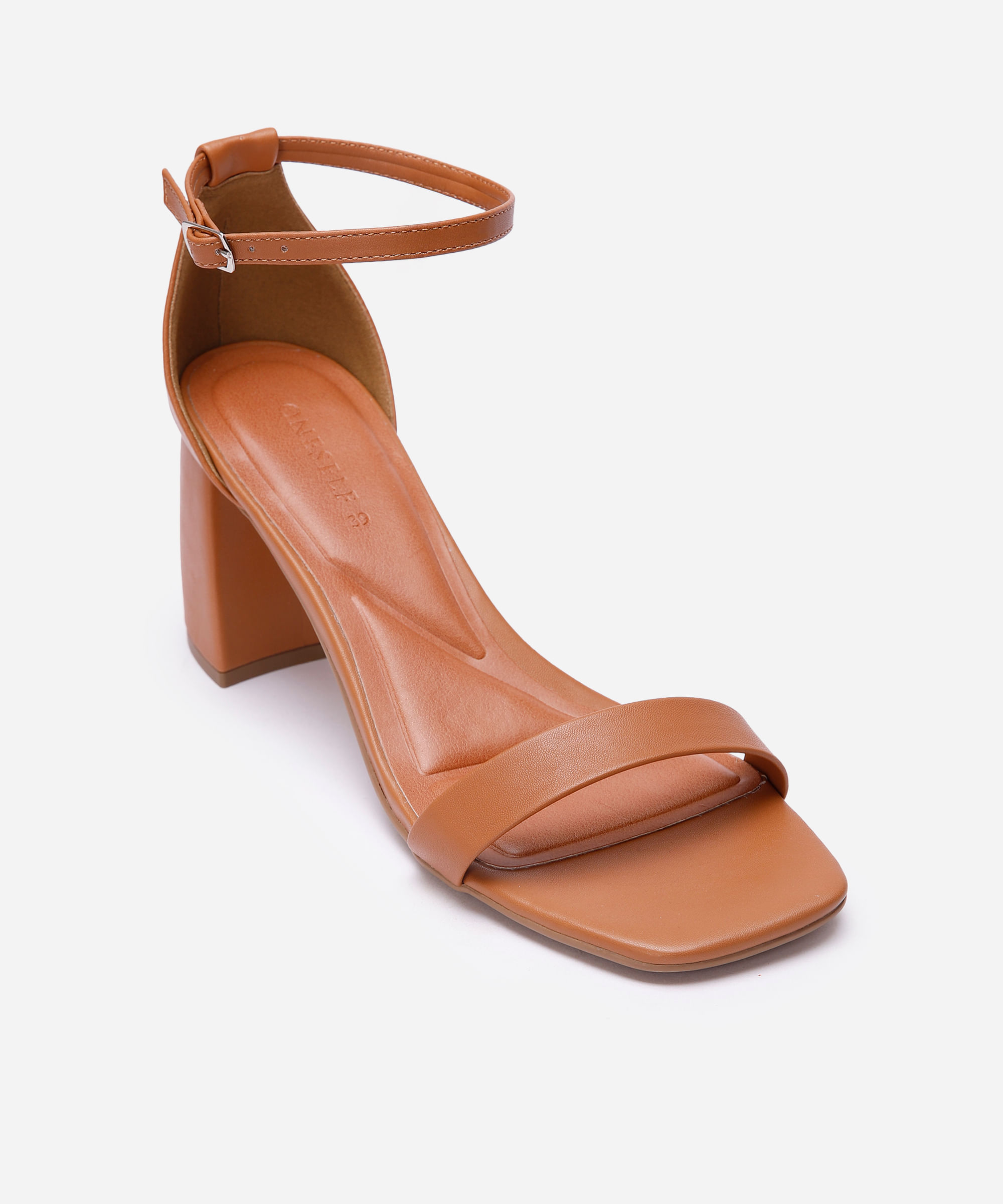 sandália feminina salto bloco - caramelo