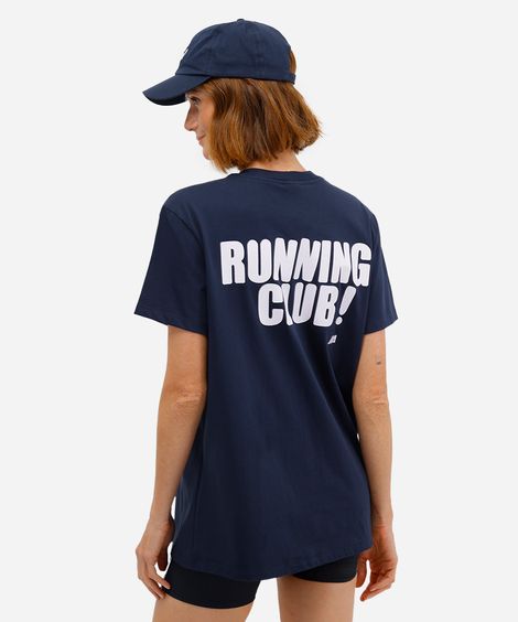 camiseta esportiva feminina de algodão running club - azul marinho