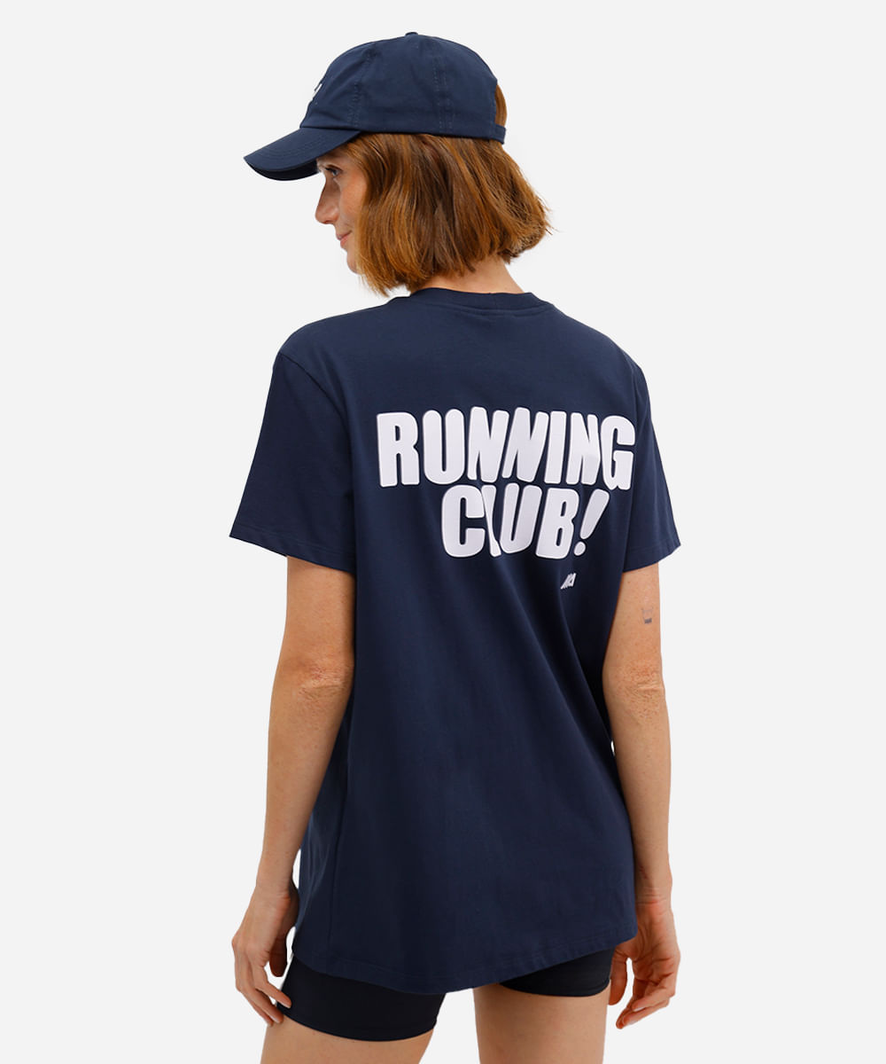 camiseta esportiva feminina de algodão running club - azul marinho
