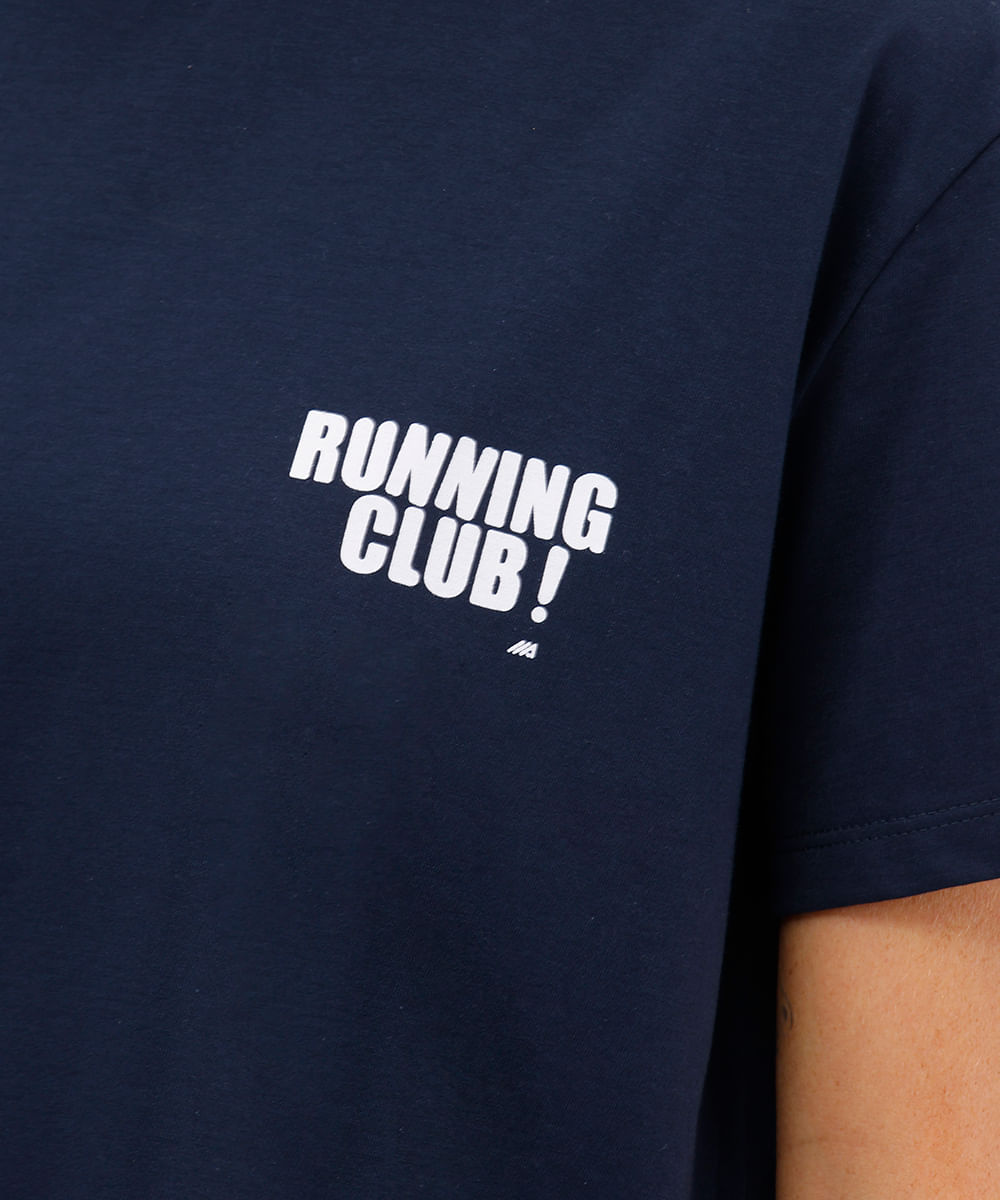 camiseta esportiva feminina de algodão running club - azul marinho