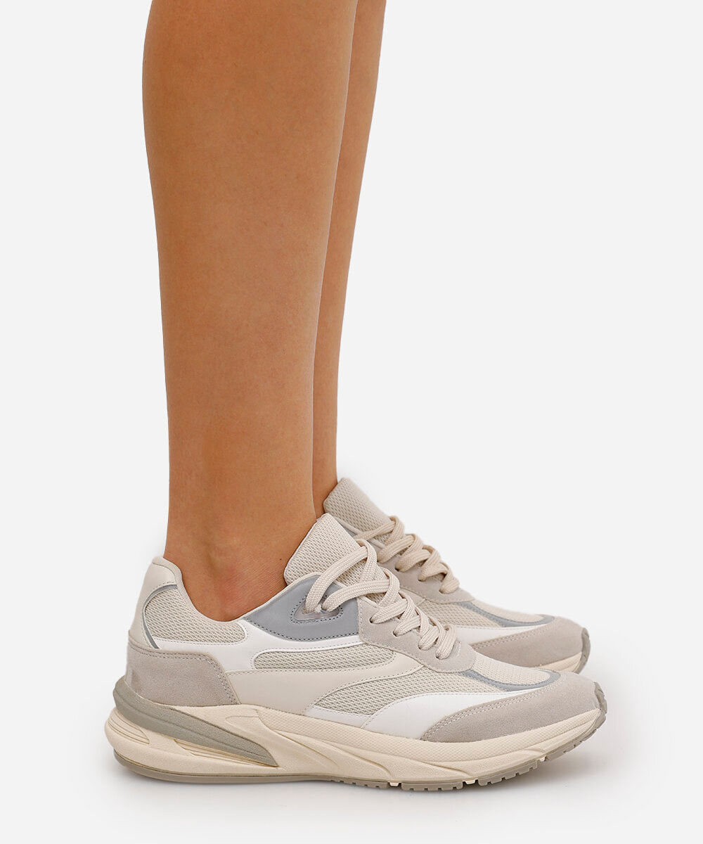 tênis chunky feminino  com detalhes refletivos - bege