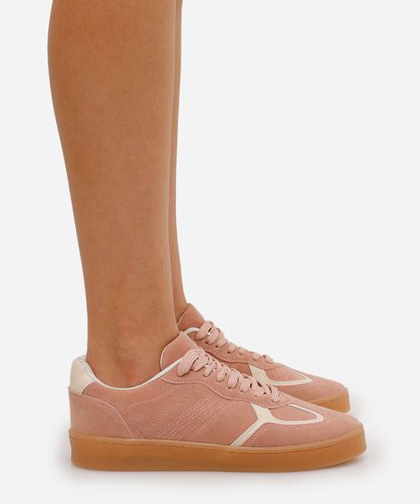 tênis casual feminino com recortes rosa