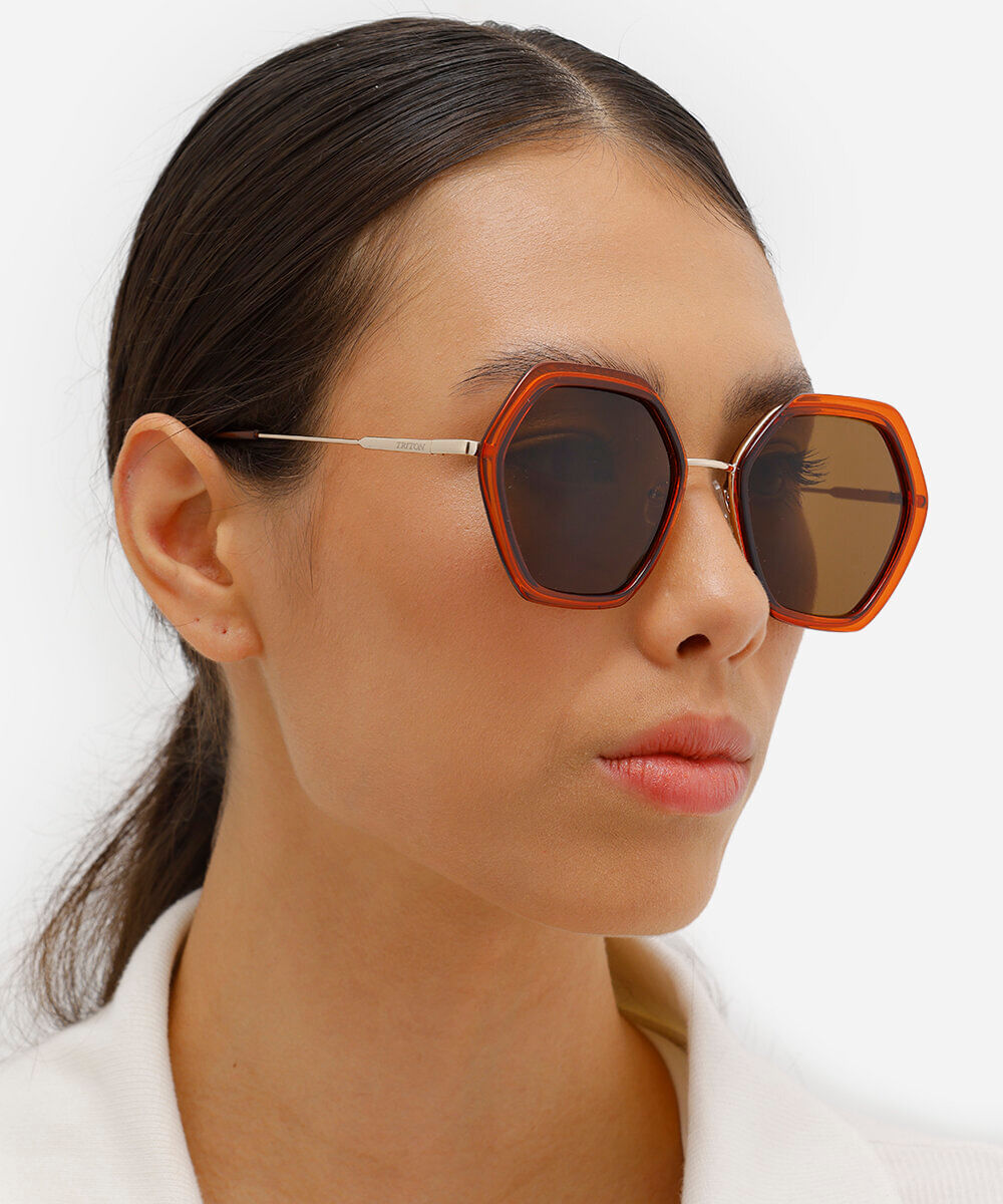 óculos de sol redondo triton dourado