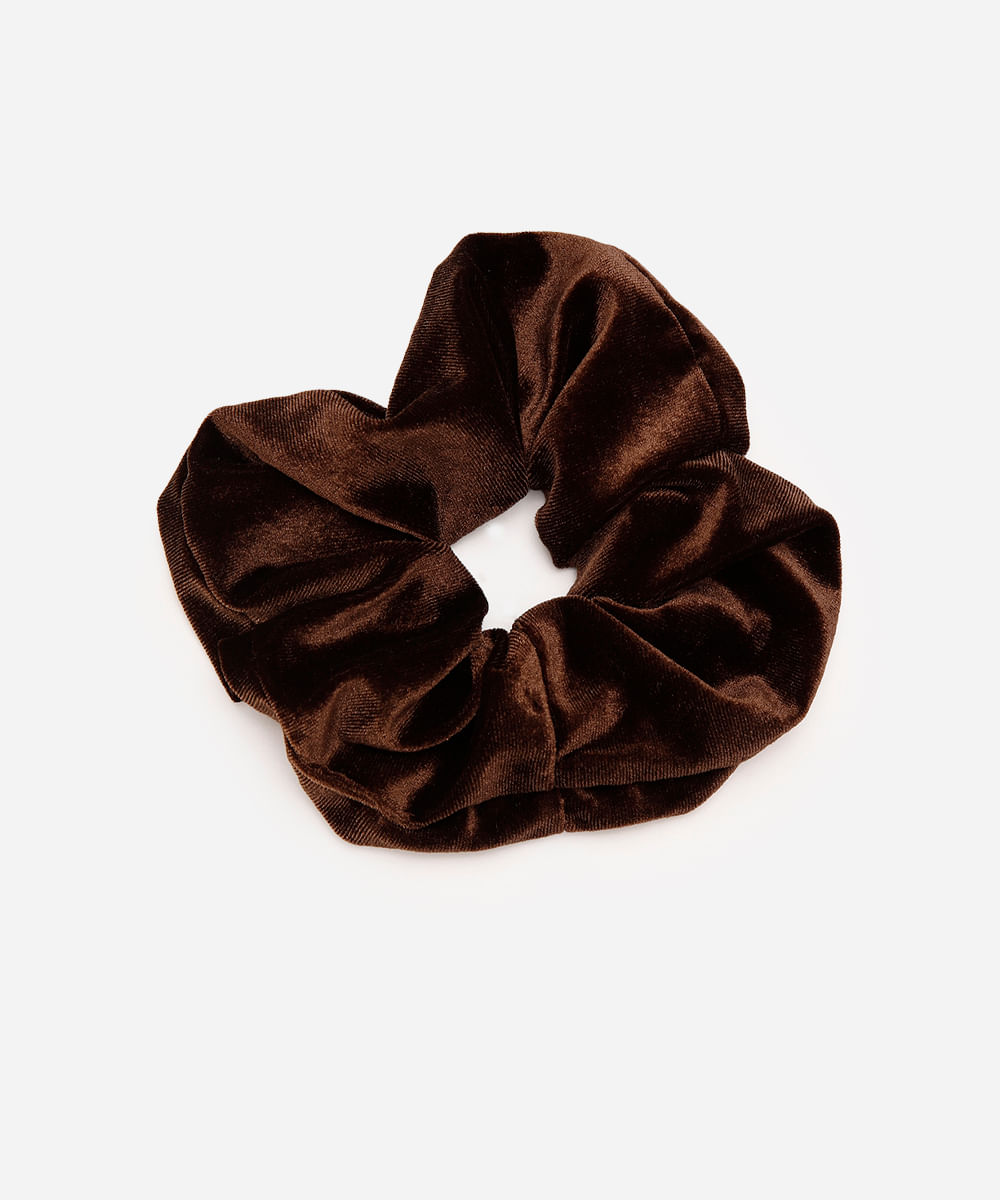 elástico de cabelo feminino scrunchie veludo marrom