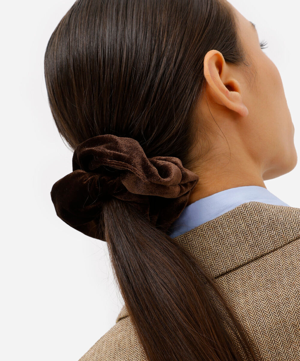 elástico de cabelo feminino scrunchie veludo marrom