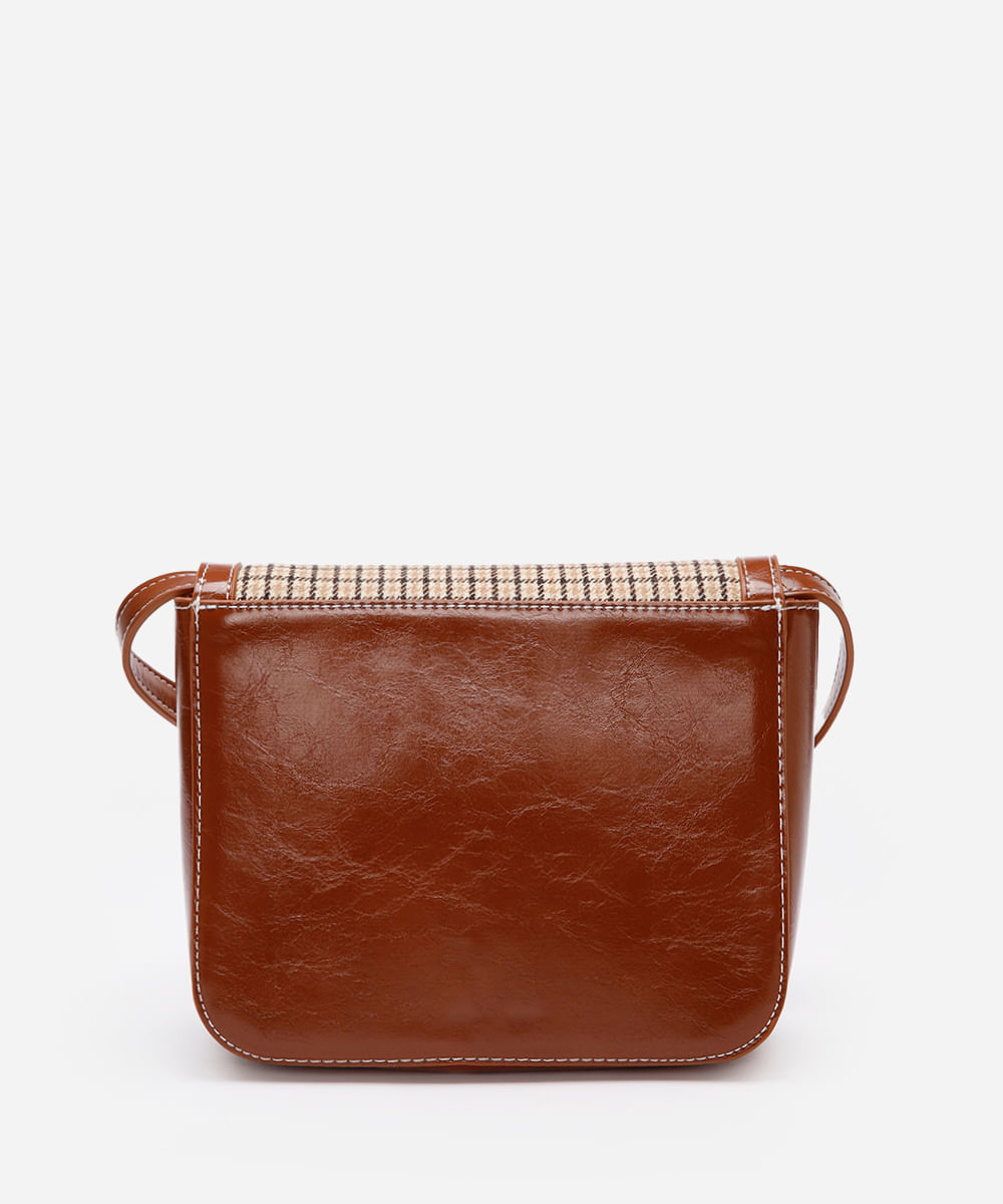 bolsa feminina transversal xadrez fecho metal marrom