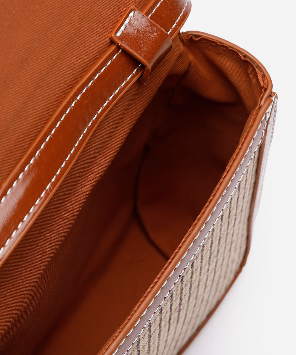 bolsa feminina transversal xadrez fecho metal marrom