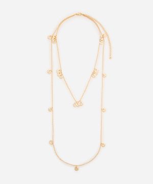 colar duplo alongado com medalha dourado